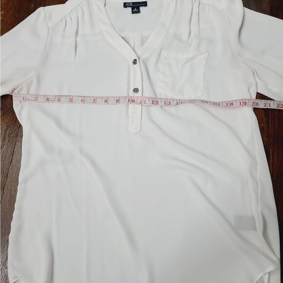 AGB White Semi Sheer Half Button Career Roll Sleeve Top Medium - Picture 6 of 10